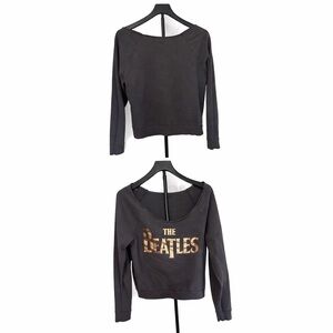 The Beatles Off-the-Shoulder Sweater in Black with Gold Logo